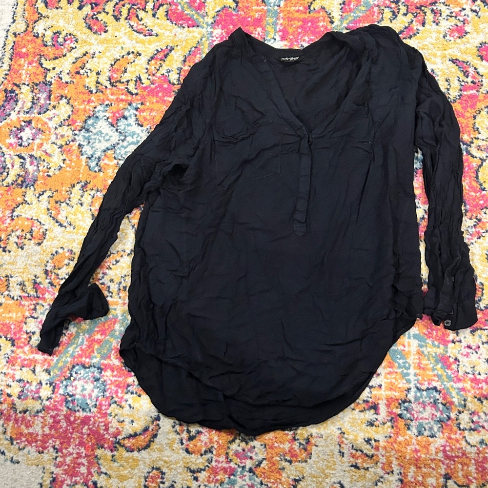 Black Lucky Brand Linen Long Sleeve Shirt
